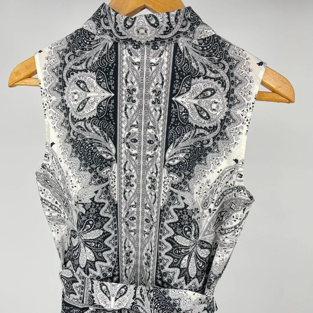 Talbots PR Sample Shirt Dress 4 (Fits 6) Black White Paisley Cotton Sleeveless - Picture 6 of 10